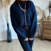 Pull bleu marine grosse maille col cheminée Pull bleu marine grosse maille col cheminée