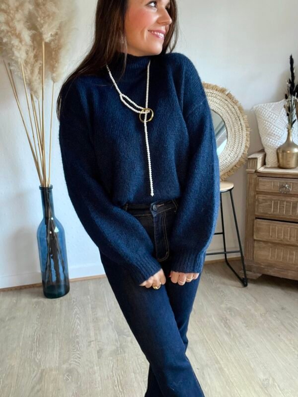 Pull bleu marine grosse maille col cheminée Pull bleu marine grosse maille col cheminée