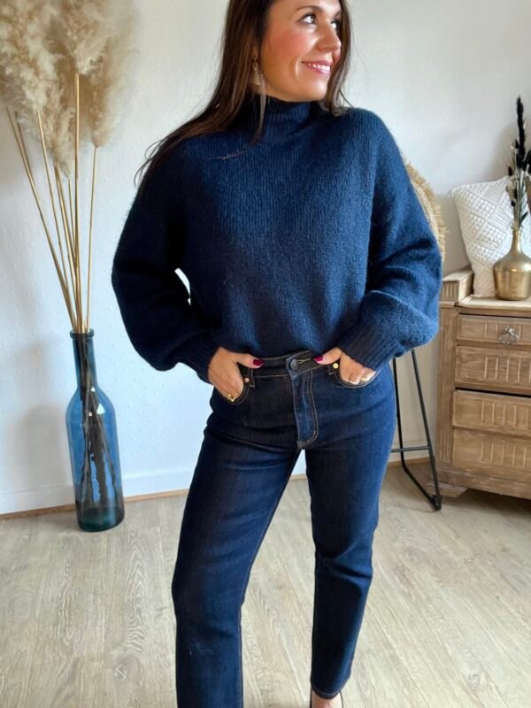 Pull bleu marine grosse maille col cheminée Pull bleu marine grosse maille col cheminée