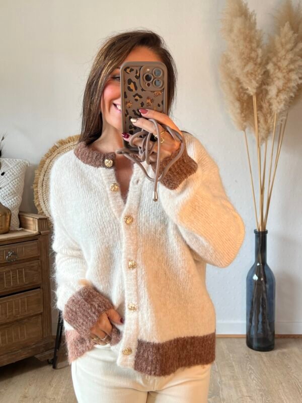 Gilet beige bords marron – Modèle Brie