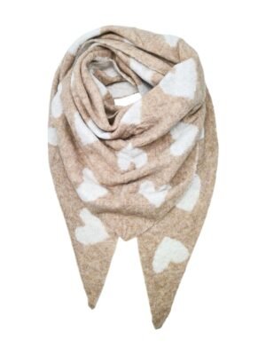 Écharpe triangle taupe – Modèle cœurs