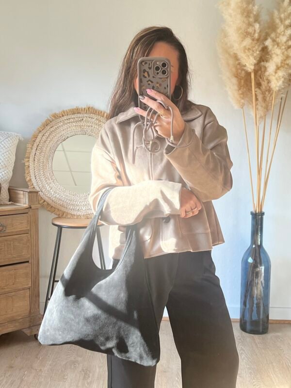 Sac en cuir daim noir – Modèle Lydia