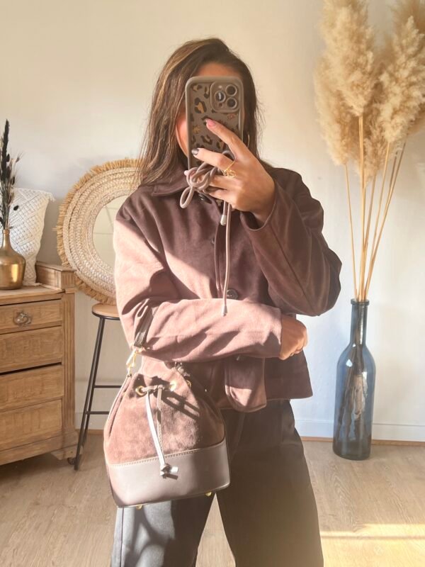 Sac seau en cuir daim marron  – Modèle James