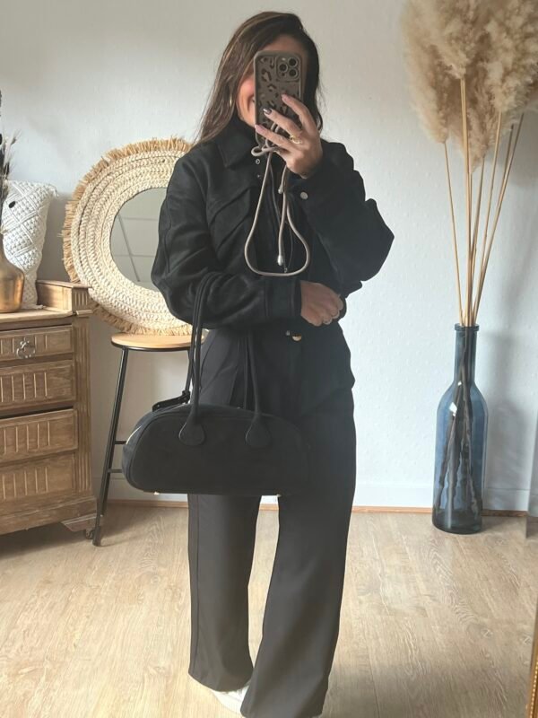 Sac en cuir daim noir – Modèle Bobby