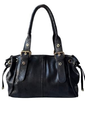 Sac cuir brossé lacet noir small – Modèle Ruby