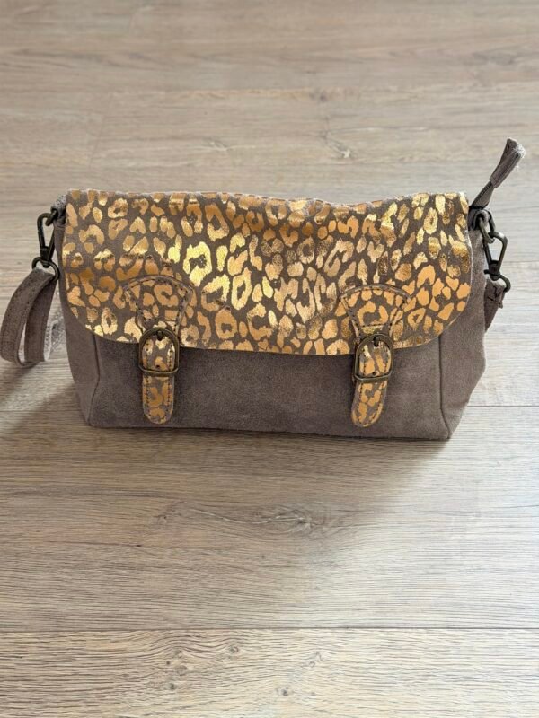 Sac besace cuir Suède taupe léopard – Modèle Nathaly