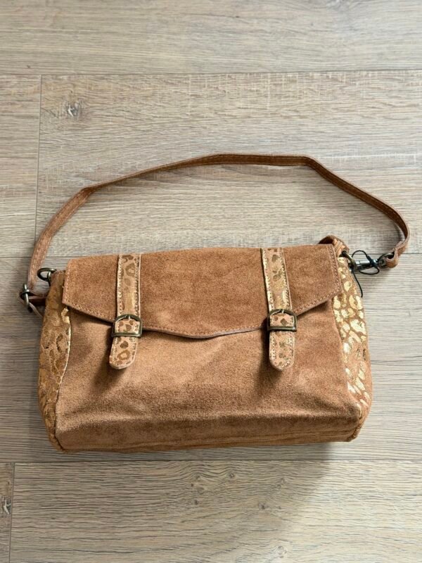 Sac besace cuir Suède camel léopard – Modèle Lydia