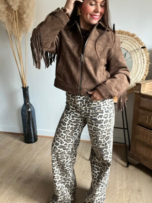 Veste en suédine à franges marron - Modèle Paula