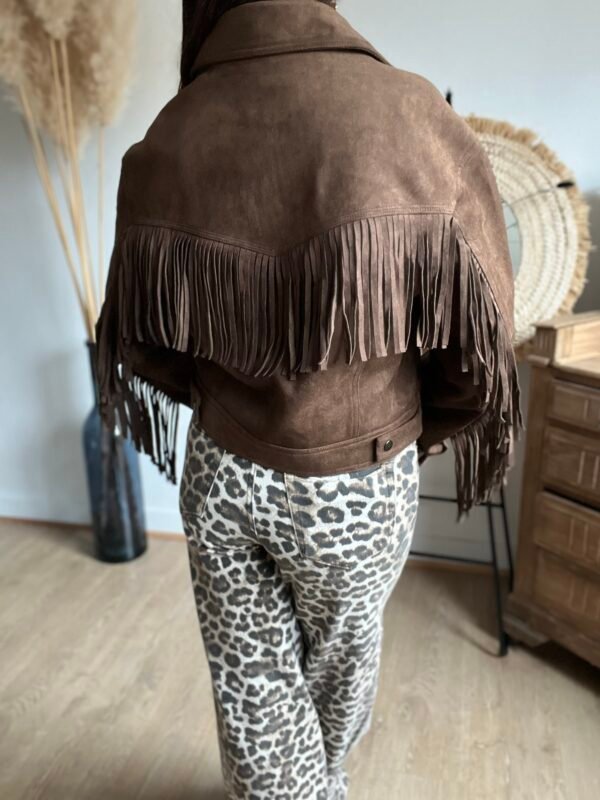 Veste en suédine à franges marron - Modèle Paula
