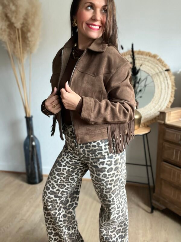 Veste en suédine à franges marron - Modèle Paula