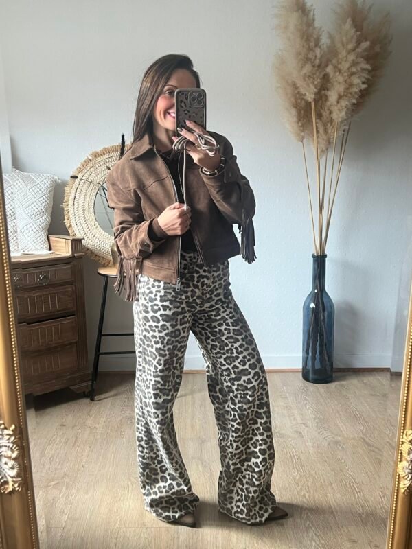 Veste en suédine à franges marron - Modèle Paula