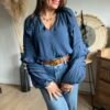 Blouse bleu marine  à volants - Modèle Charlotte