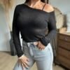Top Manches Longues Asymétrique noir - Modèle Jackie