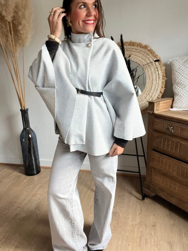 Cape grise ceinturée – Modèle Katty