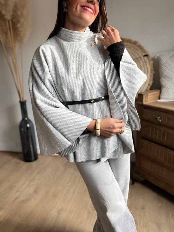 Cape grise ceinturée – Modèle Katty