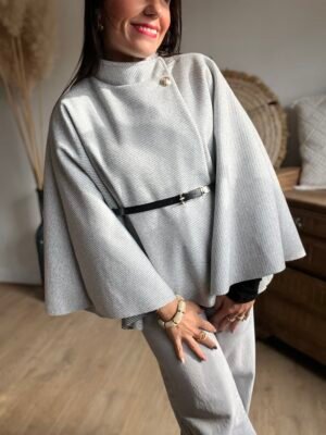 Cape grise ceinturée – Modèle Katty