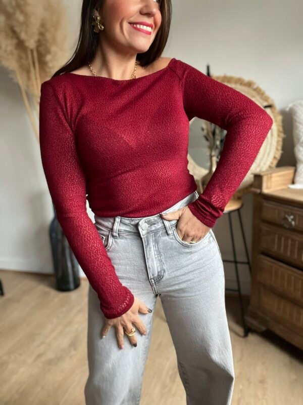 Top Manches Longues Asymétrique Bordeaux - Modèle Jackie