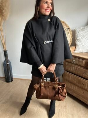 Cape noire ceinturée – Modèle Katty