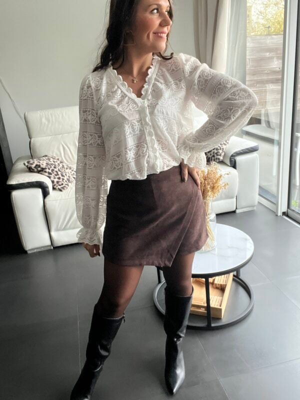 Jupe Short Portefeuille en Suédine marron - Modèle Raphaelle