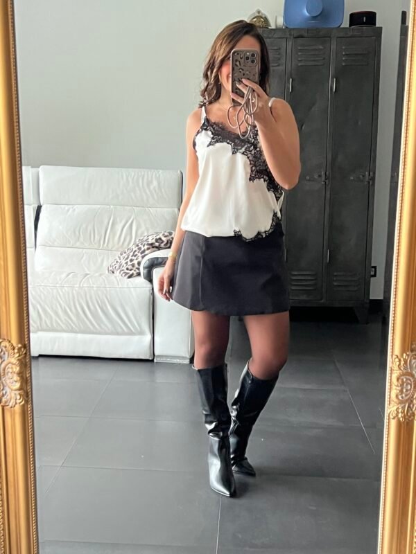 Top caraco satin écru dentelle  asymétrique - Modèle Lena