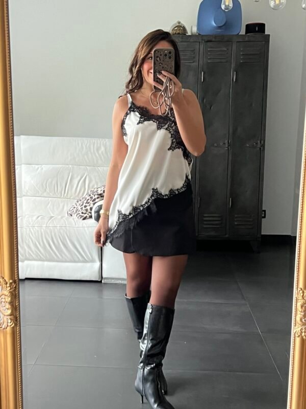 Top caraco satin écru dentelle  asymétrique - Modèle Lena