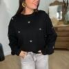 Pull noir à cœurs  métalliques – Modèle Sutton