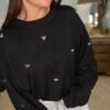 Pull noir à cœurs  métalliques – Modèle Sutton