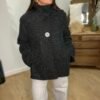 Manteau coupe cape en laine bouclée gris anthracite – Modèle Justine