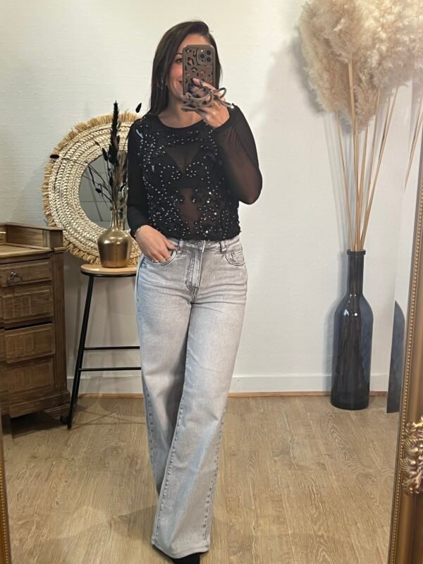 Body noir transparent à sequins - Modèle Katty