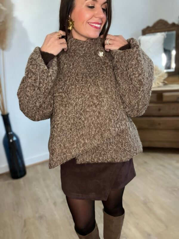 Manteau court en laine bouclée marron  – Modèle Stephy