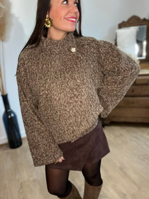 Manteau court en laine bouclée marron  – Modèle Stephy