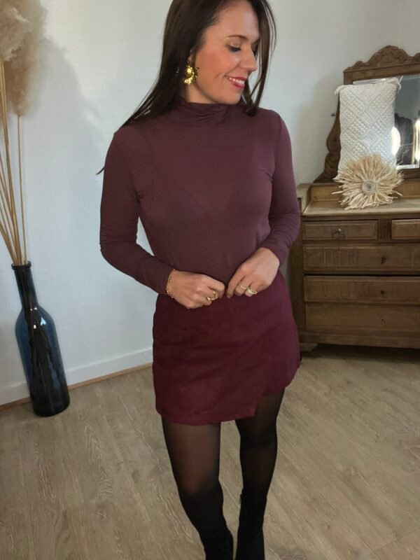 Jupe Short Portefeuille en Suédine bordeaux - Modèle Raphaelle