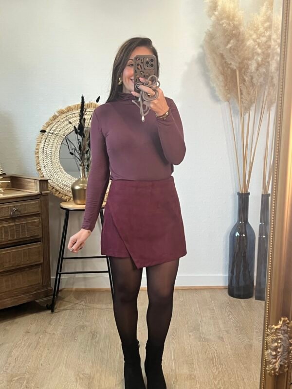 Jupe Short Portefeuille en Suédine bordeaux - Modèle Raphaelle
