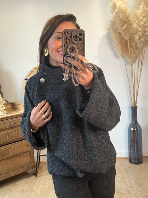 Manteau court en laine bouclée gris anthracite – Modèle Stephy