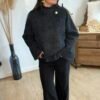 Manteau court en laine bouclée gris anthracite – Modèle Stephy