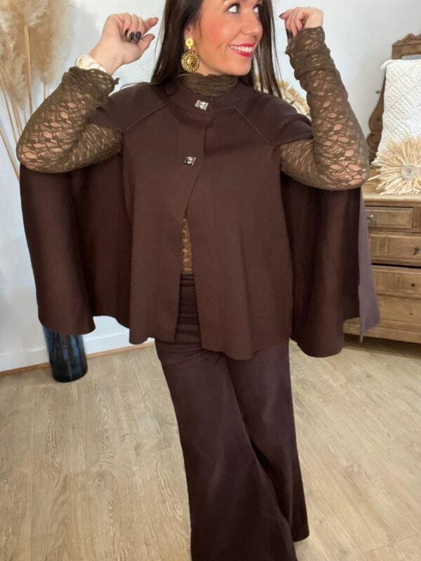 Pull cape poncho marron – Modèle Charly
