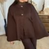 Pull cape poncho marron – Modèle Charly