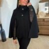Pull cape poncho noir – Modèle Charly