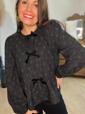 Blouse pailletée à noeuds noir - Modèle Valentina