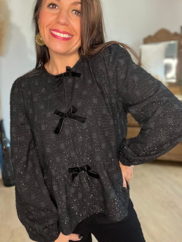 Blouse pailletée à noeuds noir - Modèle Valentina