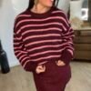 Pull rayé bordeaux et rose  – Modèle Rachel
