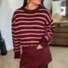 Pull rayé bordeaux et rose  – Modèle Rachel