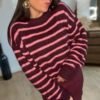 Pull rayé bordeaux et rose  – Modèle Rachel