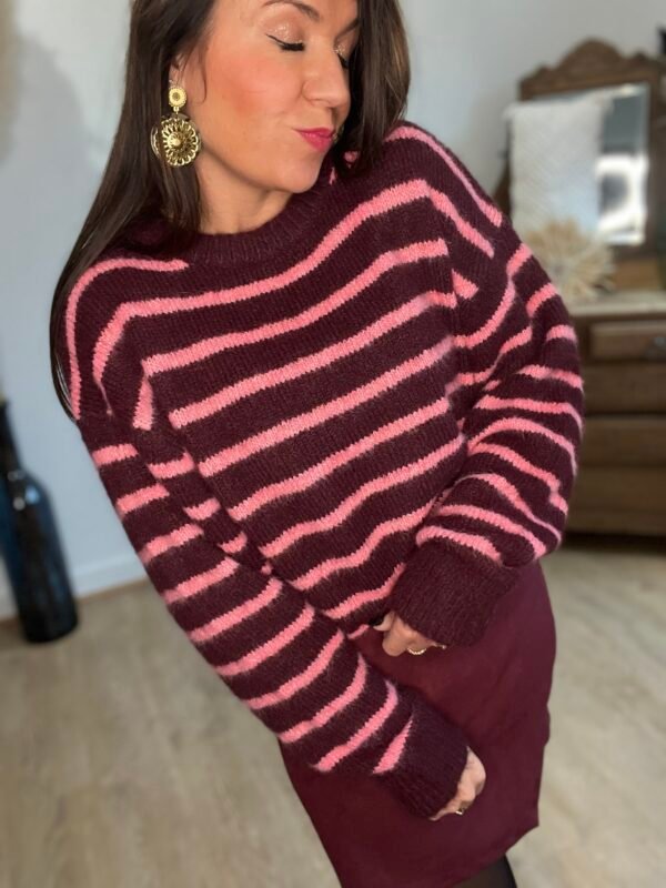 Pull rayé bordeaux et rose  – Modèle Rachel