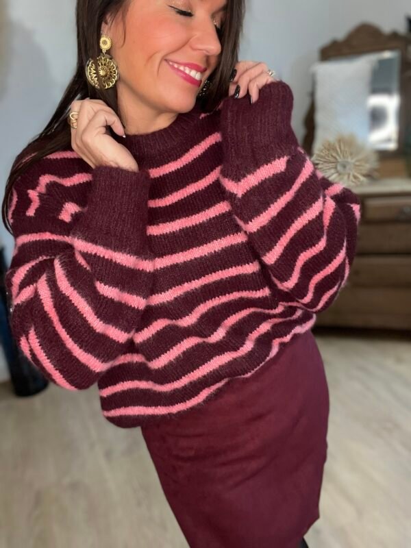 Pull rayé bordeaux et rose  – Modèle Rachel