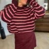 Pull rayé bordeaux et rose  – Modèle Rachel