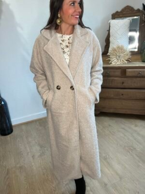 manteau en laine bouillie beige Manteau long beige– Modèle Marion