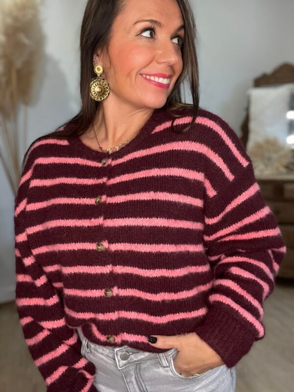 Gilet rayé bordeaux  – Modèle Moa