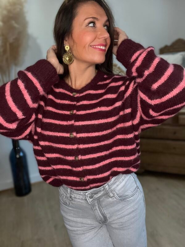 Gilet rayé bordeaux  – Modèle Moa