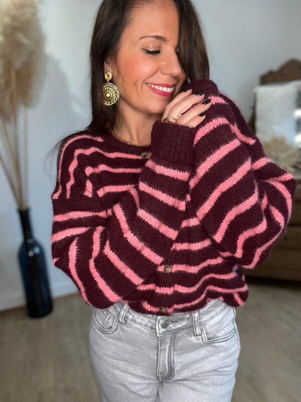 Gilet rayé bordeaux  – Modèle Moa